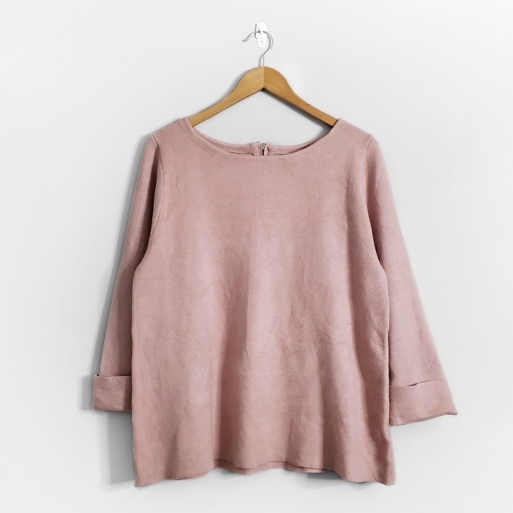 TAHARI Pink Wide Neck Folded Cuffs Sweater